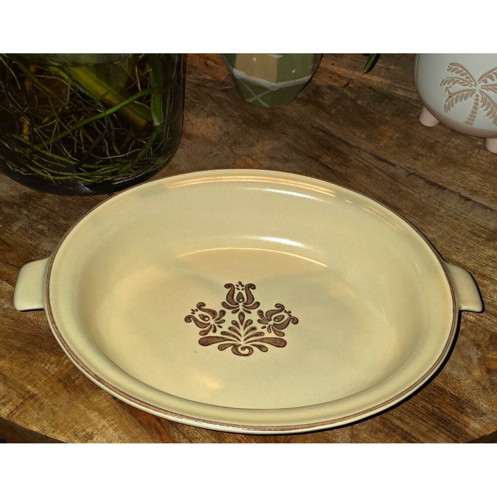 Pfaltzgraff Oval Handled Casserole Dish Beige/Brown Floral Design 6-011